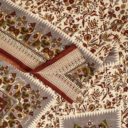 Sanskriti Vintage Craft Supplies Home Deco Cream Human Print 5YD Sari Moss Crepe