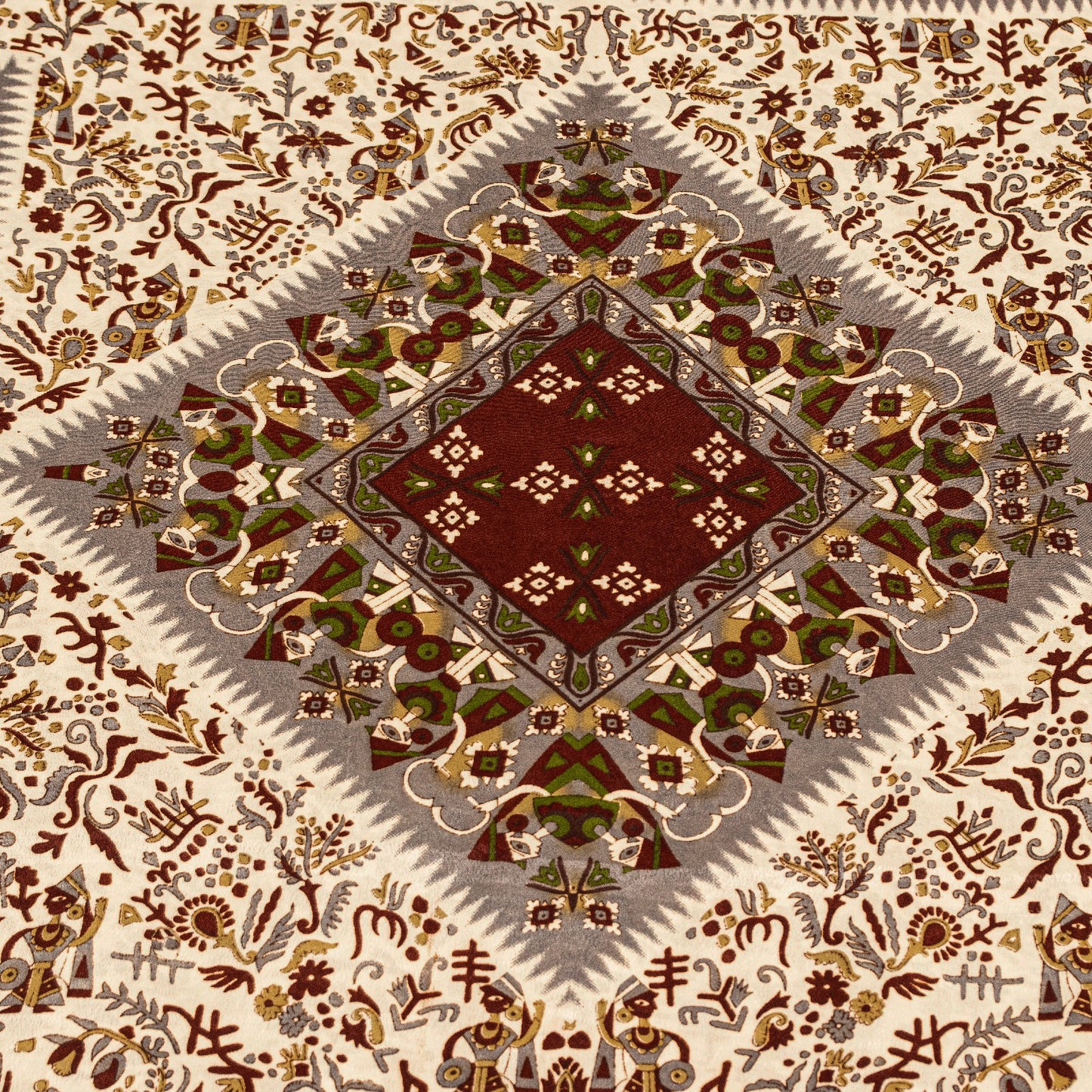 Sanskriti Vintage Craft Supplies Home Deco Cream Human Print 5YD Sari Moss Crepe