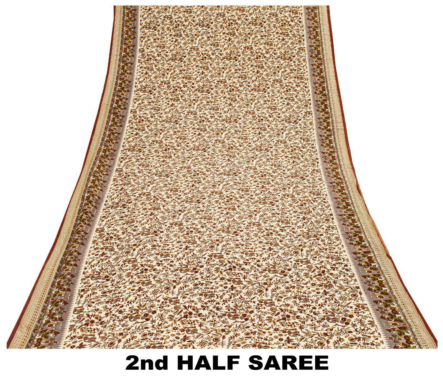Sanskriti Vintage Craft Supplies Home Deco Cream Human Print 5YD Sari Moss Crepe