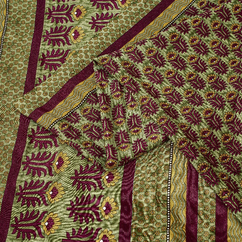 Sanskriti Vintage Brown Sarees Art Silk Sustainable Fabric Craft Printed Sewing 5 Yard Sari