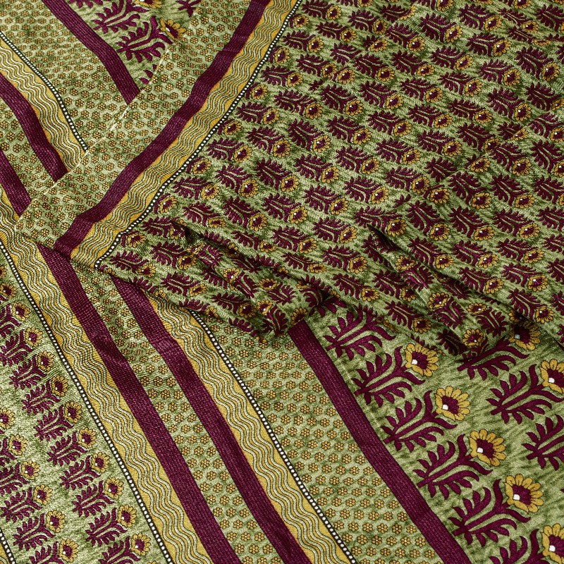 Sanskriti Vintage Brown Sarees Art Silk Sustainable Fabric Craft Printed Sewing 5 Yard Sari