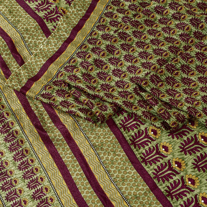 Sanskriti Vintage Brown Sarees Art Silk Sustainable Fabric Craft Printed Sewing 5 Yard Sari