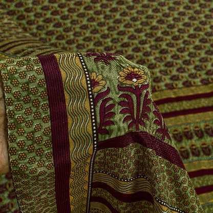 Sanskriti Vintage Brown Sarees Art Silk Sustainable Fabric Craft Printed Sewing 5 Yard Sari