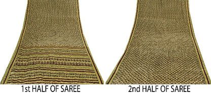 Sanskriti Vintage Brown Sarees Art Silk Sustainable Fabric Craft Printed Sewing 5 Yard Sari