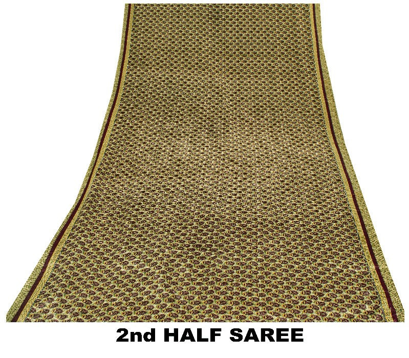 Sanskriti Vintage Brown Sarees Art Silk Sustainable Fabric Craft Printed Sewing 5 Yard Sari