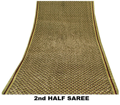 Sanskriti Vintage Brown Sarees Art Silk Sustainable Fabric Craft Printed Sewing 5 Yard Sari