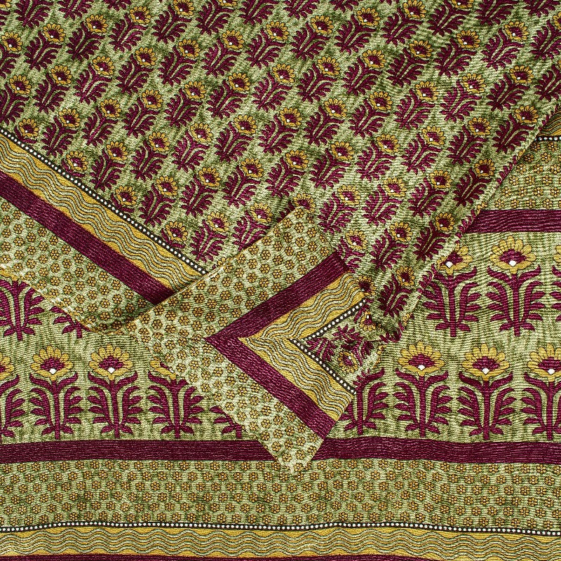 Sanskriti Vintage Brown Sarees Art Silk Sustainable Fabric Craft Printed Sewing 5 Yard Sari