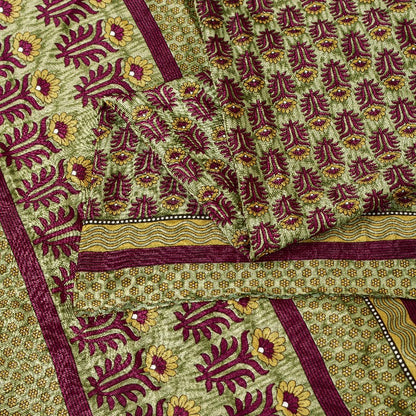 Sanskriti Vintage Brown Sarees Art Silk Sustainable Fabric Craft Printed Sewing 5 Yard Sari