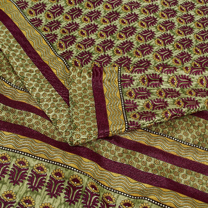 Sanskriti Vintage Brown Sarees Art Silk Sustainable Fabric Craft Printed Sewing 5 Yard Sari