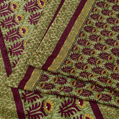 Sanskriti Vintage Brown Sarees Art Silk Sustainable Fabric Craft Printed Sewing 5 Yard Sari