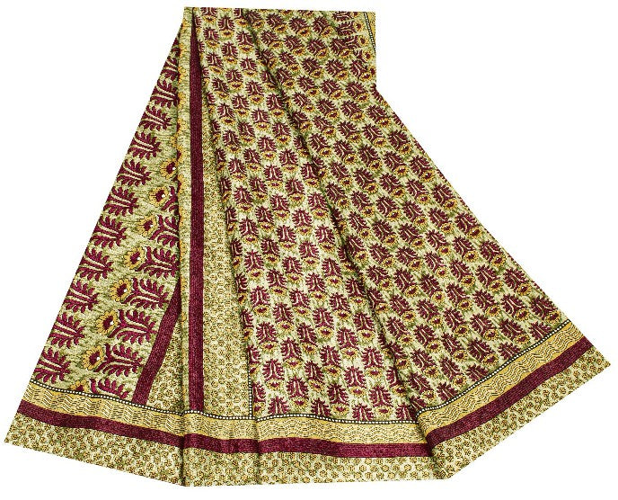 Sanskriti Vintage Brown Sarees Art Silk Sustainable Fabric Craft Printed Sewing 5 Yard Sari