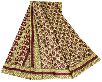 Sanskriti Vintage Brown Sarees Art Silk Sustainable Fabric Craft Printed Sewing 5 Yard Sari