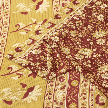 Sanskriti Vintage Red Indian Sarees Moss Crepe Printed Sari 5+YD Craft Fabric
