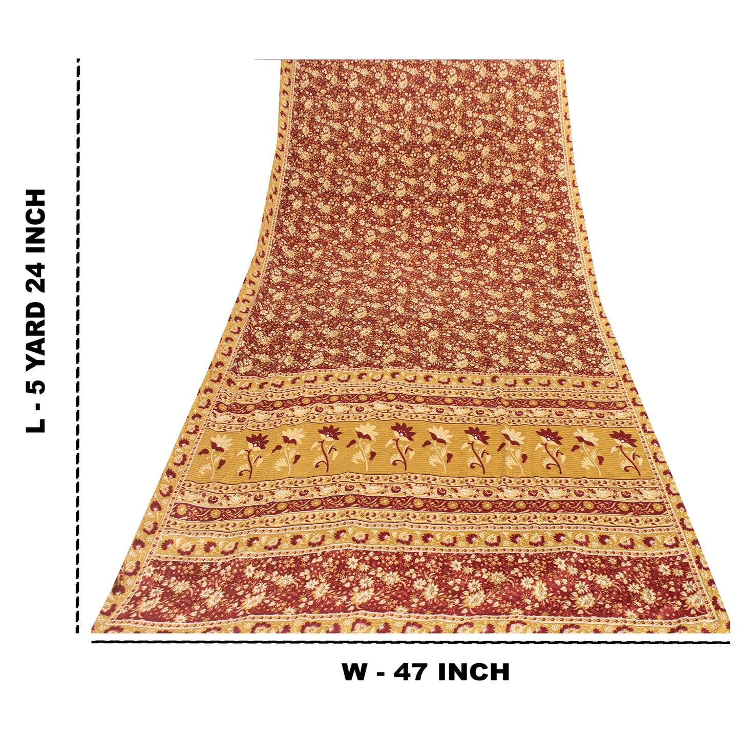 Sanskriti Vintage Red Indian Sarees Moss Crepe Printed Sari 5+YD Craft Fabric