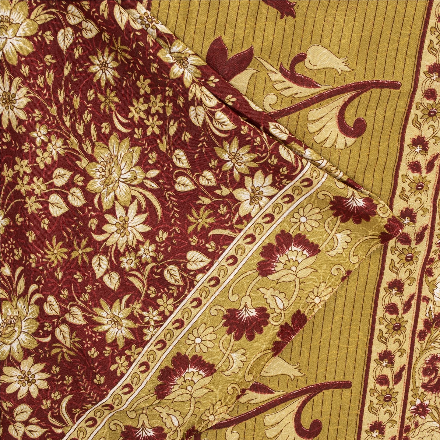 Sanskriti Vintage Red Indian Sarees Moss Crepe Printed Sari 5+YD Craft Fabric