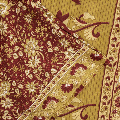 Sanskriti Vintage Red Indian Sarees Moss Crepe Printed Sari 5+YD Craft Fabric