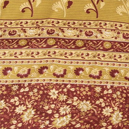 Sanskriti Vintage Red Indian Sarees Moss Crepe Printed Sari 5+YD Craft Fabric