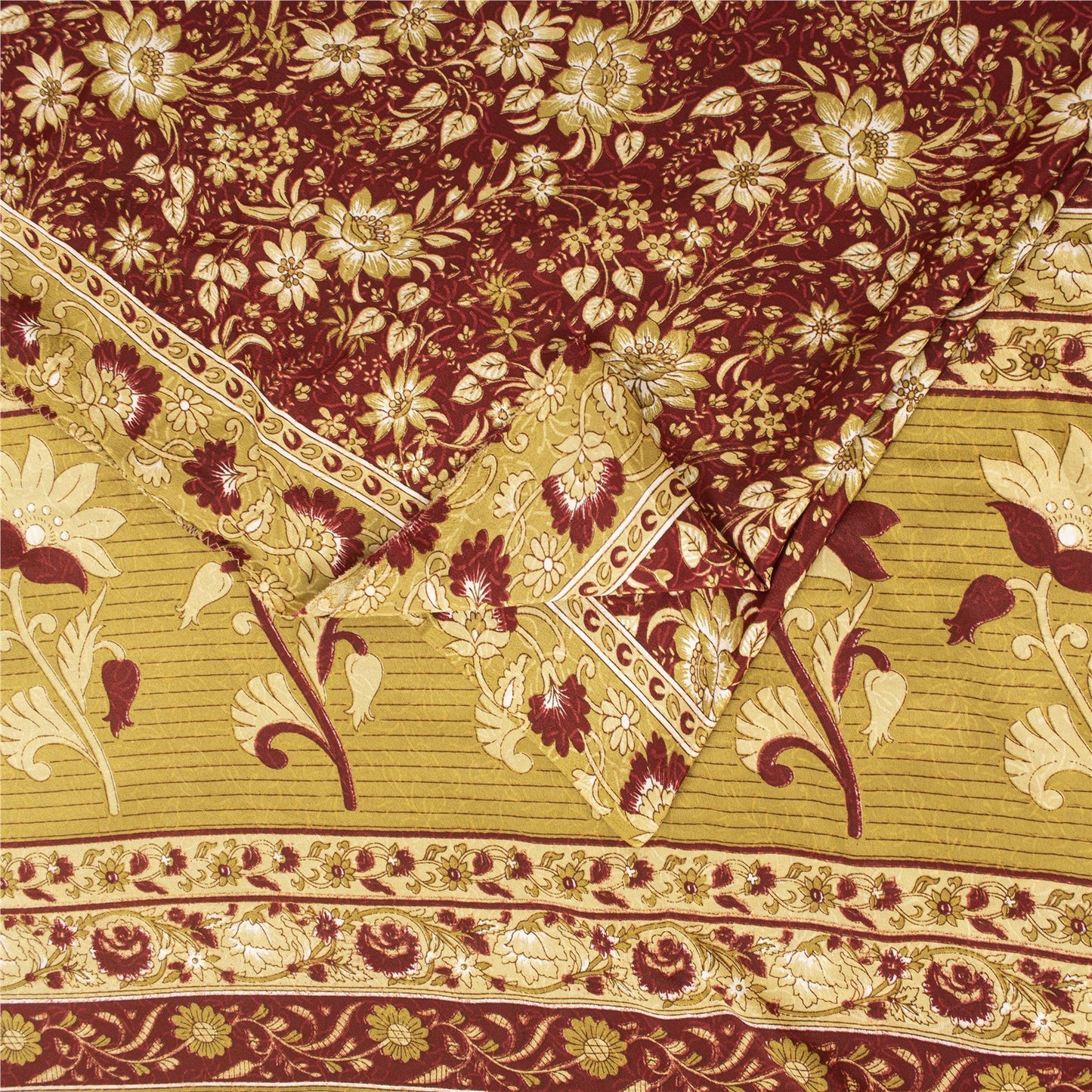 Sanskriti Vintage Red Indian Sarees Moss Crepe Printed Sari 5+YD Craft Fabric