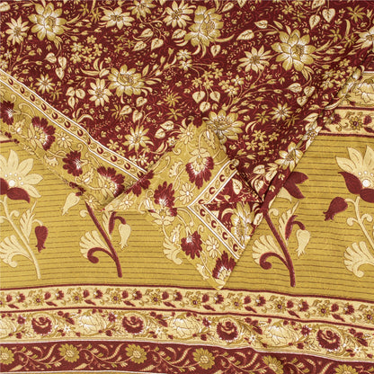 Sanskriti Vintage Red Indian Sarees Moss Crepe Printed Sari 5+YD Craft Fabric