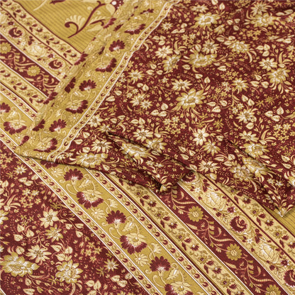 Sanskriti Vintage Red Indian Sarees Moss Crepe Printed Sari 5+YD Craft Fabric