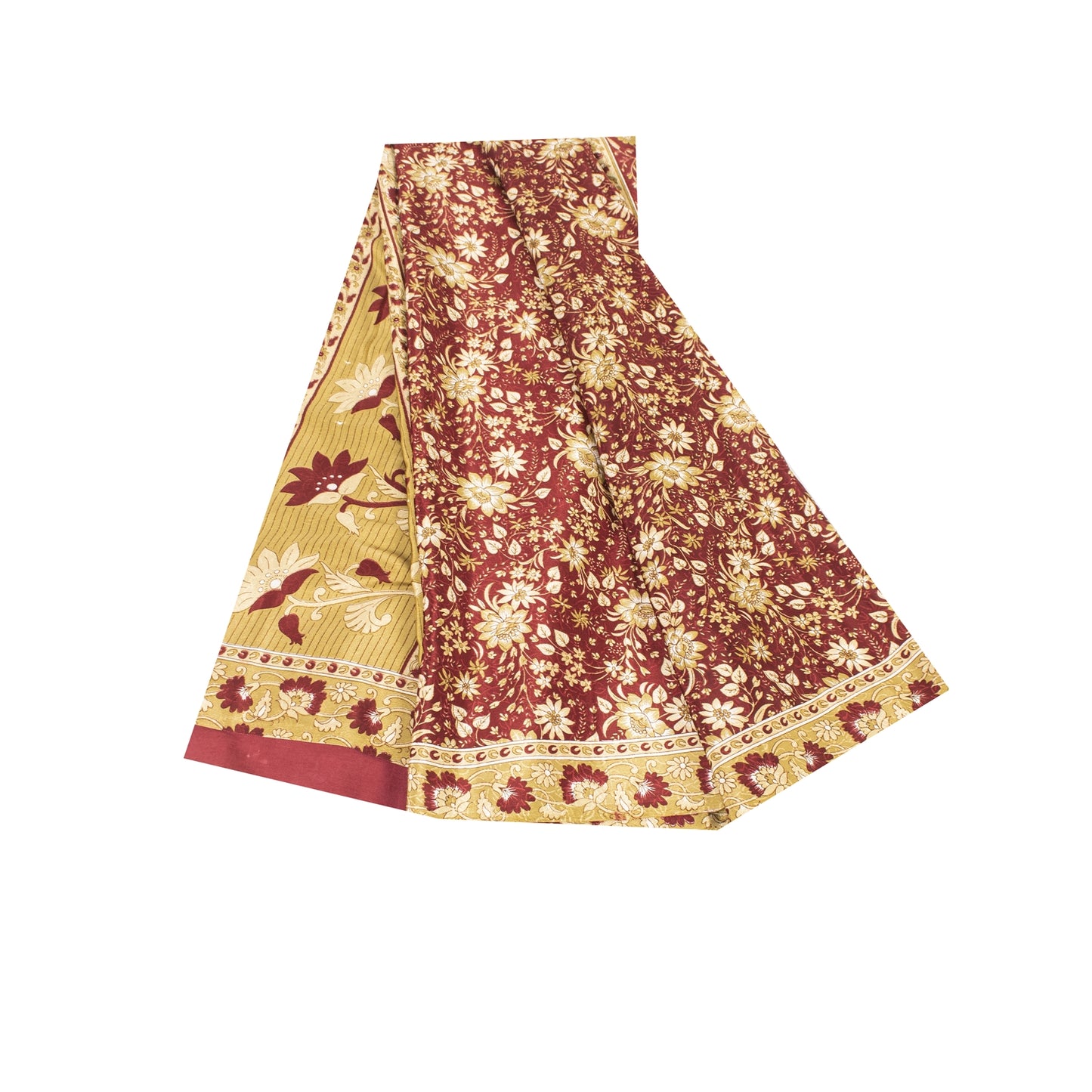Sanskriti Vintage Red Indian Sarees Moss Crepe Printed Sari 5+YD Craft Fabric