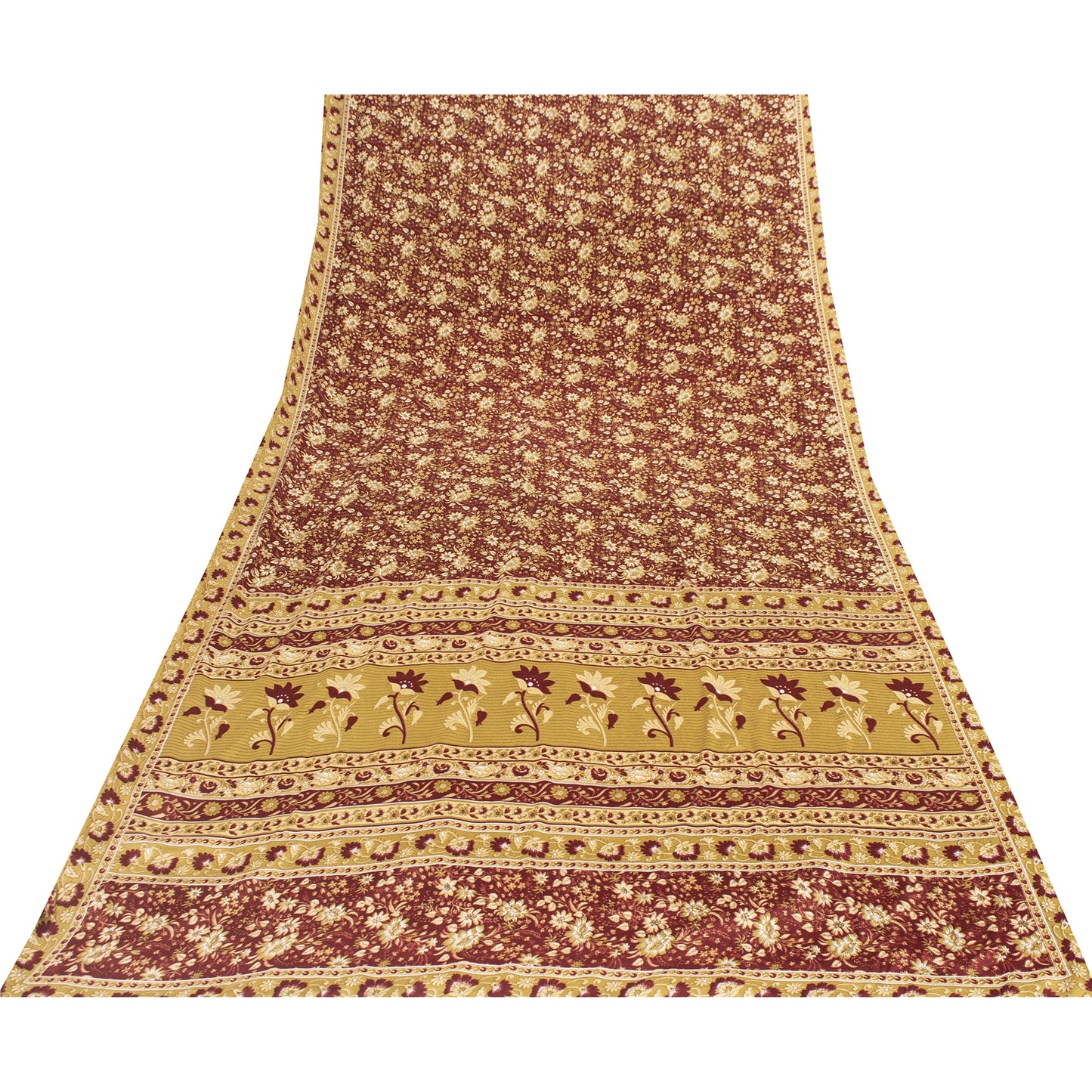 Sanskriti Vintage Red Indian Sarees Moss Crepe Printed Sari 5+YD Craft Fabric