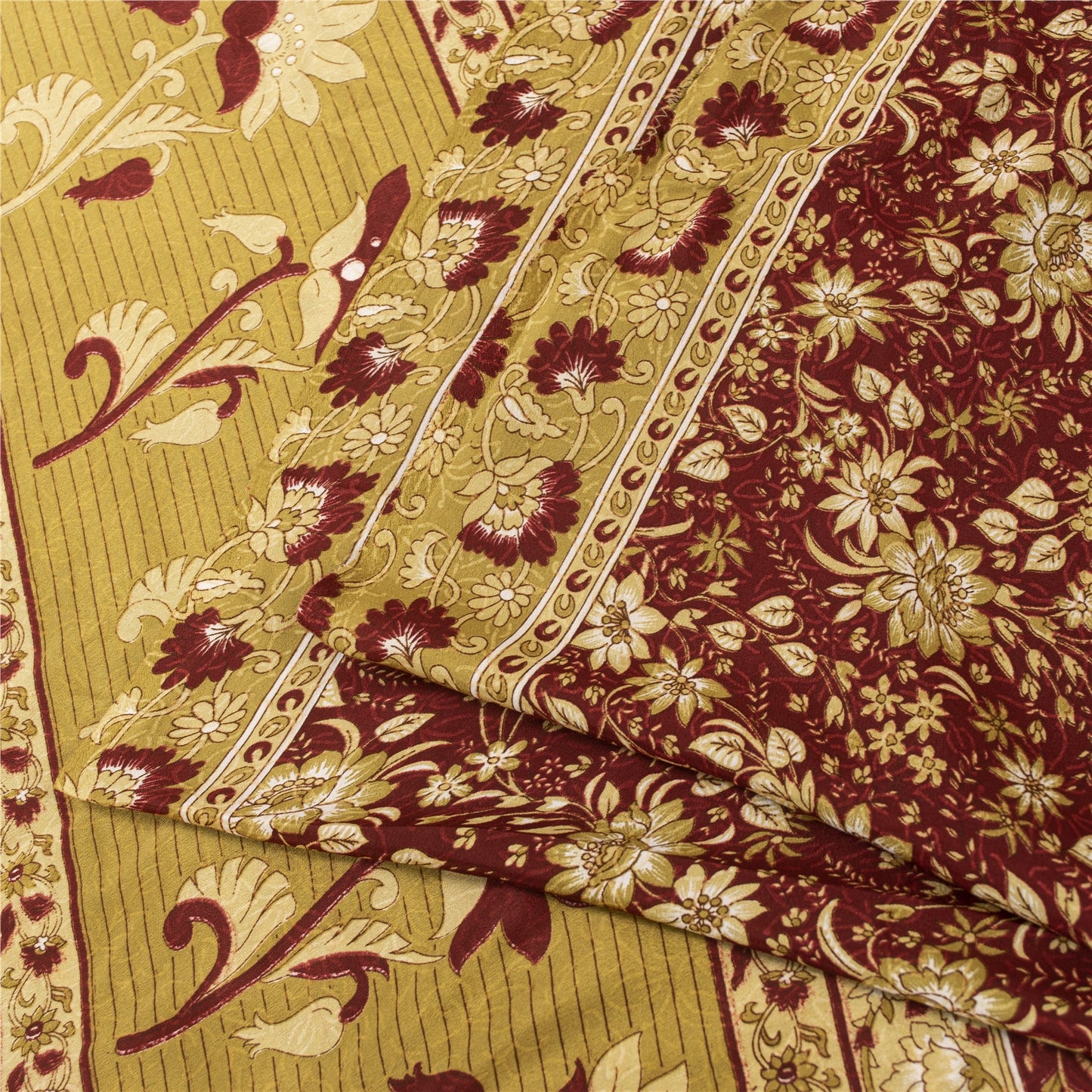 Sanskriti Vintage Red Indian Sarees Moss Crepe Printed Sari 5+YD Craft Fabric