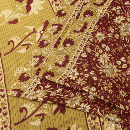 Sanskriti Vintage Red Indian Sarees Moss Crepe Printed Sari 5+YD Craft Fabric