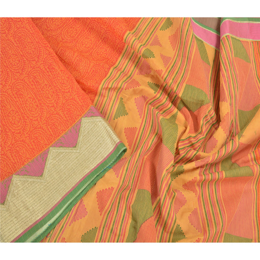 Sanskriti Vintage Red Sarees Cotton Printed Kota Sari Floral Craft Fabric