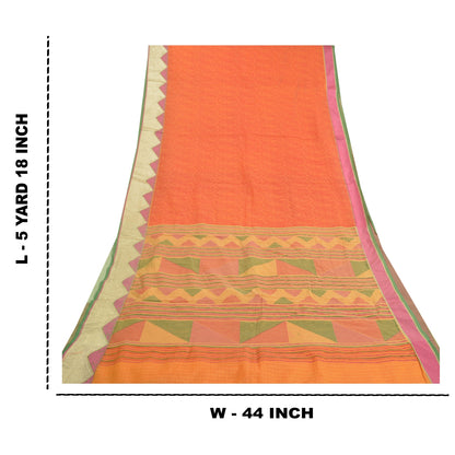 Sanskriti Vintage Red Sarees Cotton Printed Kota Sari Floral Craft Fabric