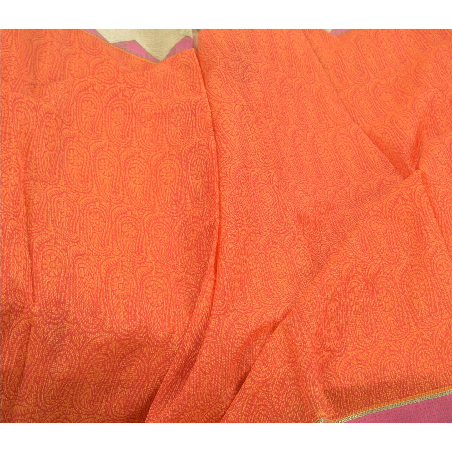 Sanskriti Vintage Red Sarees Cotton Printed Kota Sari Floral Craft Fabric
