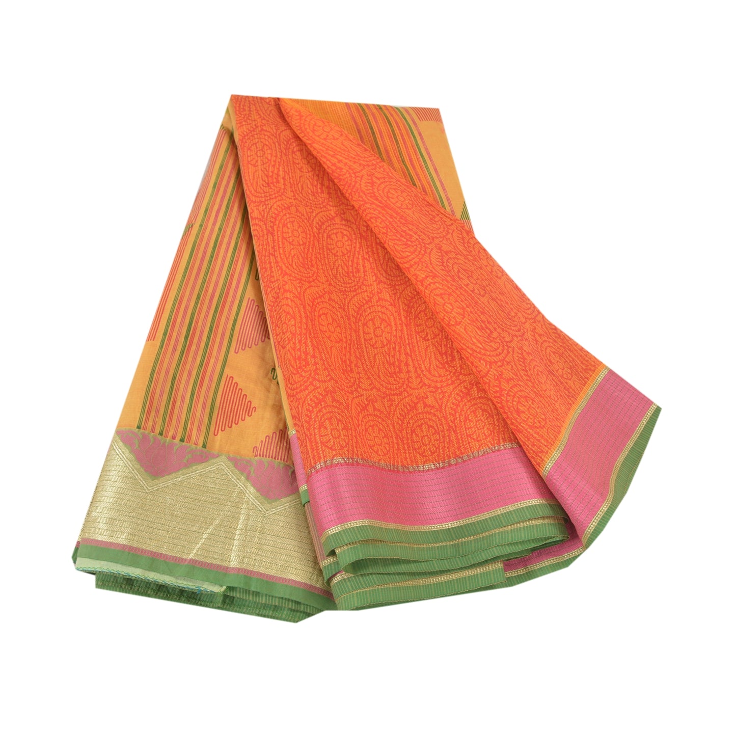 Sanskriti Vintage Red Sarees Cotton Printed Kota Sari Floral Craft Fabric