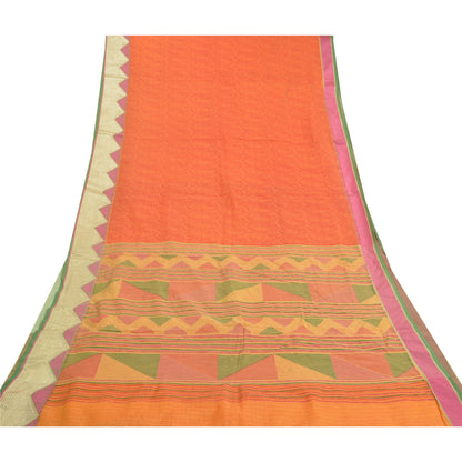 Sanskriti Vintage Red Sarees Cotton Printed Kota Sari Floral Craft Fabric