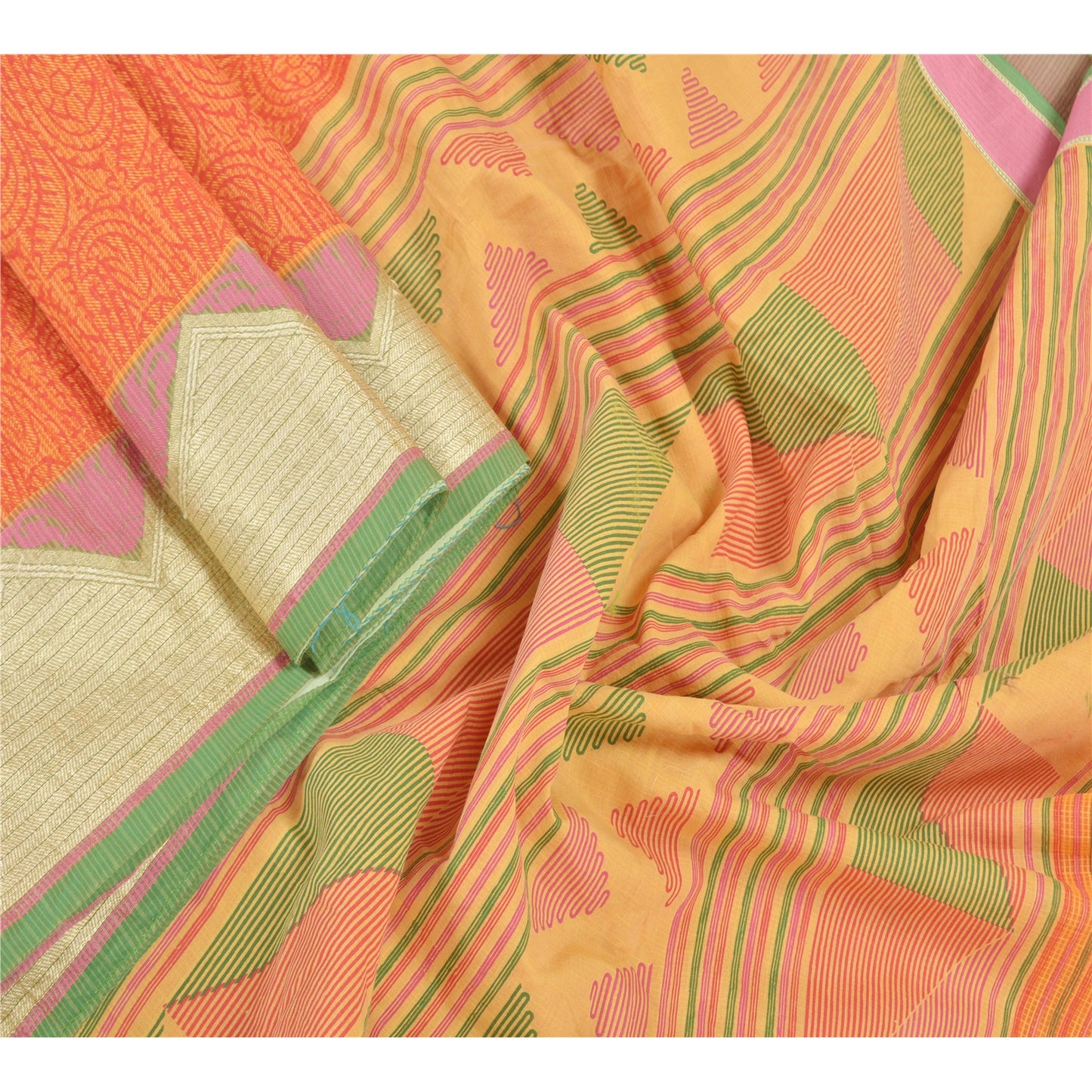 Sanskriti Vintage Red Sarees Cotton Printed Kota Sari Floral Craft Fabric