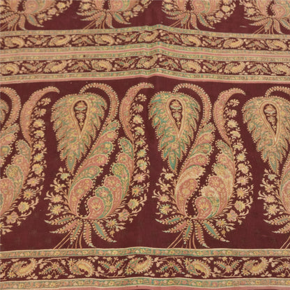 Sanskriti Vintage Saree Ivory & Red Pure Cotton 5+Yd Paisley Printed Woven Sari Soft Craft Fabric Create-Dresses, Kaftan, Skirts, Project