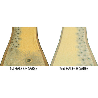 Sanskriti Vintage Mustard Peacock Feather Sarees Chanderi Print Sari 5+YD Fabric