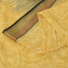 Sanskriti Vintage Mustard Peacock Feather Sarees Chanderi Print Sari 5+YD Fabric