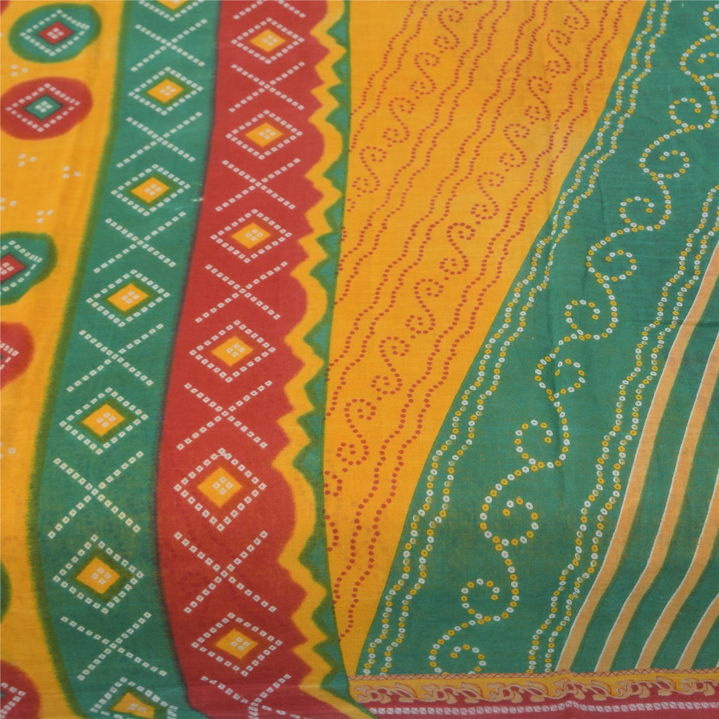 Sanskriti Vintage Saree 100% Pure Cotton Saree Multicolor Bandhani Printed Gujrat of India Sari Floral 5Yd Fabric For Crafting, Upcycling