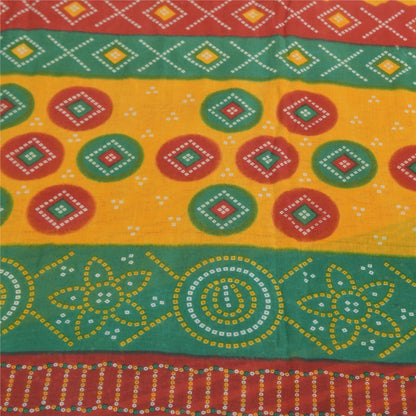 Sanskriti Vintage Saree 100% Pure Cotton Saree Multicolor Bandhani Printed Gujrat of India Sari Floral 5Yd Fabric For Crafting, Upcycling