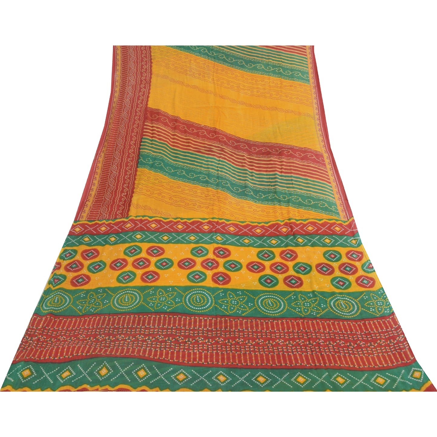 Sanskriti Vintage Saree 100% Pure Cotton Saree Multicolor Bandhani Printed Gujrat of India Sari Floral 5Yd Fabric For Crafting, Upcycling
