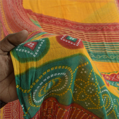 Sanskriti Vintage Saree 100% Pure Cotton Saree Multicolor Bandhani Printed Gujrat of India Sari Floral 5Yd Fabric For Crafting, Upcycling