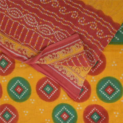 Sanskriti Vintage Saree 100% Pure Cotton Saree Multicolor Bandhani Printed Gujrat of India Sari Floral 5Yd Fabric For Crafting, Upcycling