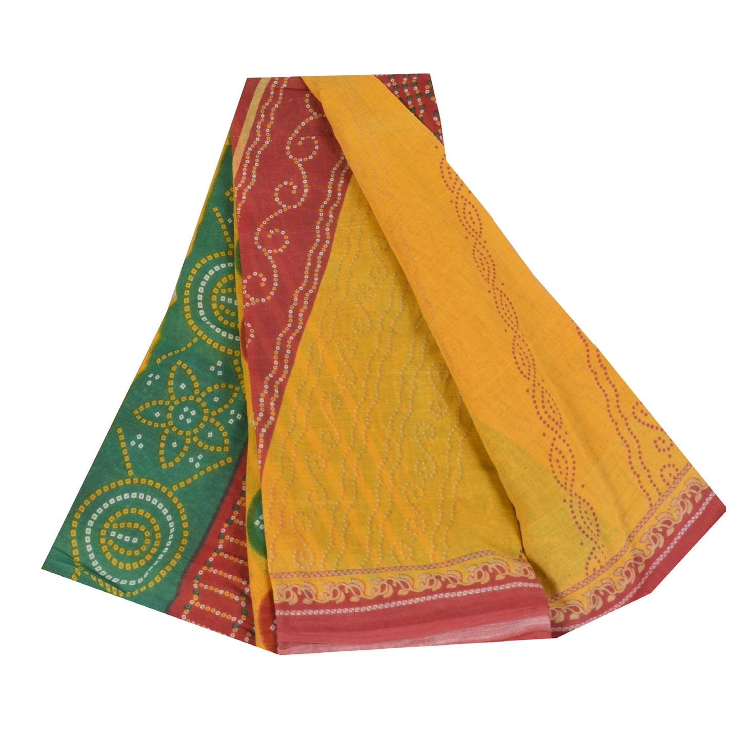 Sanskriti Vintage Saree 100% Pure Cotton Saree Multicolor Bandhani Printed Gujrat of India Sari Floral 5Yd Fabric For Crafting, Upcycling