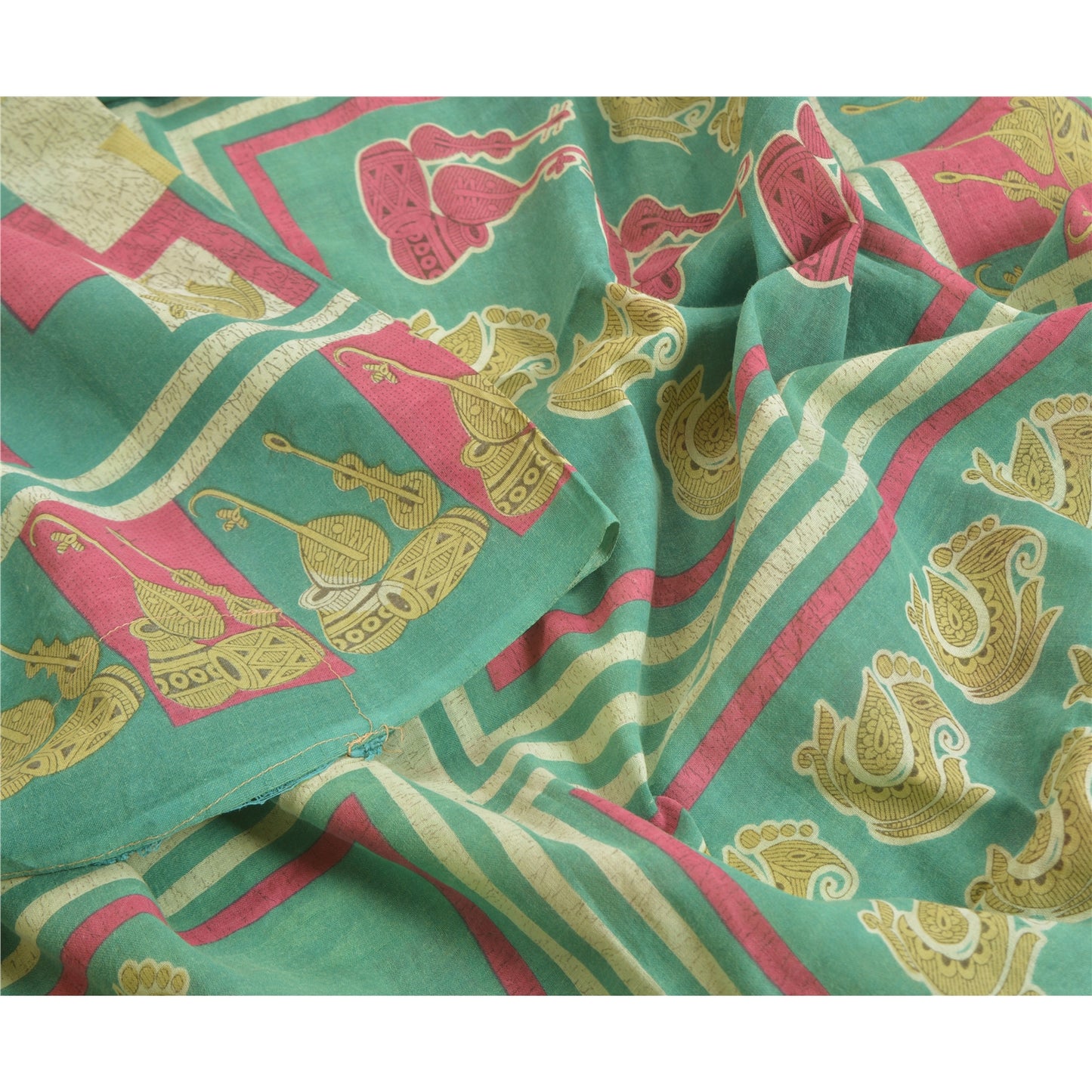 Sanskriti Vintage Soft Multi Pure Cotton Saree Geometric Printed Sari 5yd Craft