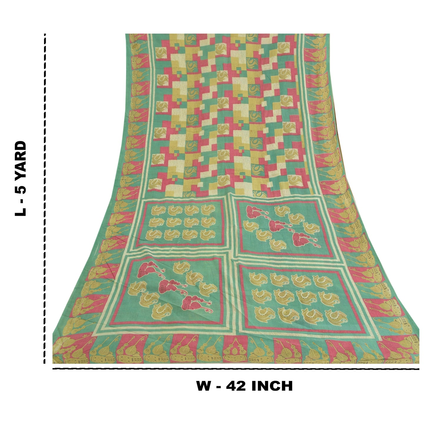 Sanskriti Vintage Soft Multi Pure Cotton Saree Geometric Printed Sari 5yd Craft
