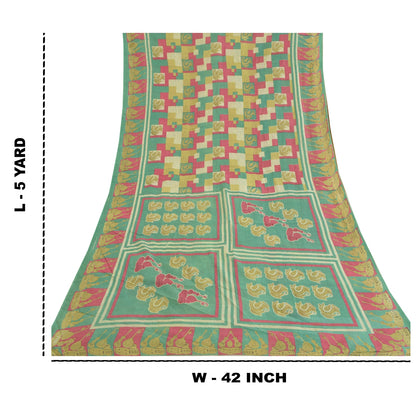 Sanskriti Vintage Soft Multi Pure Cotton Saree Geometric Printed Sari 5yd Craft