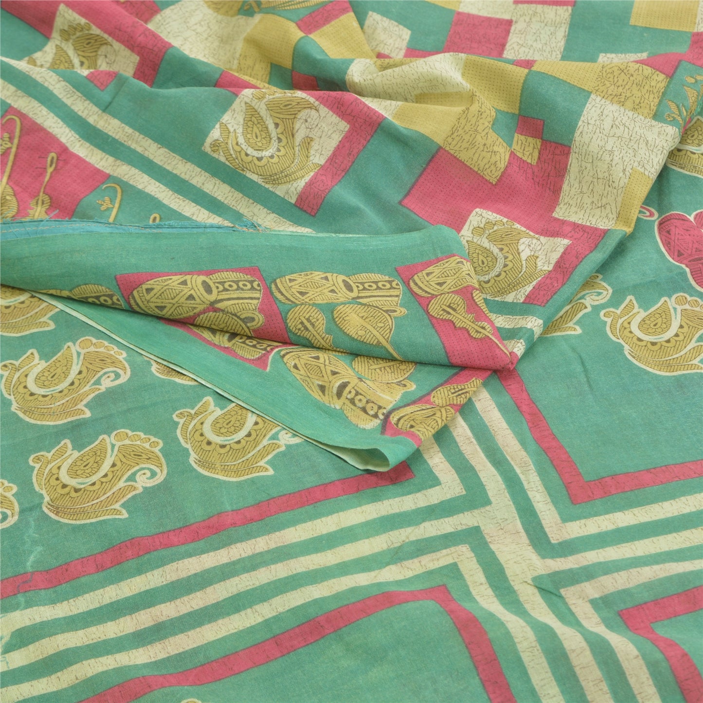 Sanskriti Vintage Soft Multi Pure Cotton Saree Geometric Printed Sari 5yd Craft