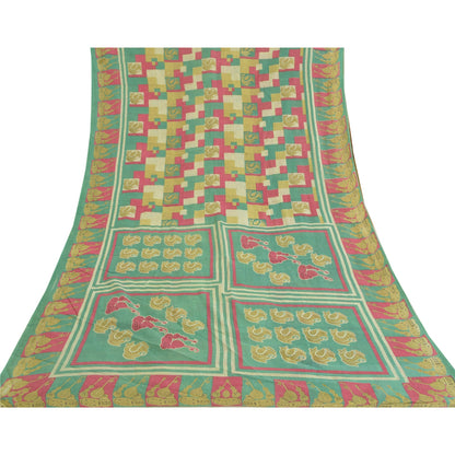 Sanskriti Vintage Soft Multi Pure Cotton Saree Geometric Printed Sari 5yd Craft