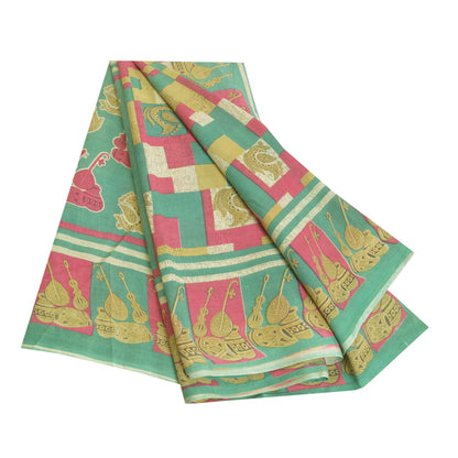 Sanskriti Vintage Soft Multi Pure Cotton Saree Geometric Printed Sari 5yd Craft
