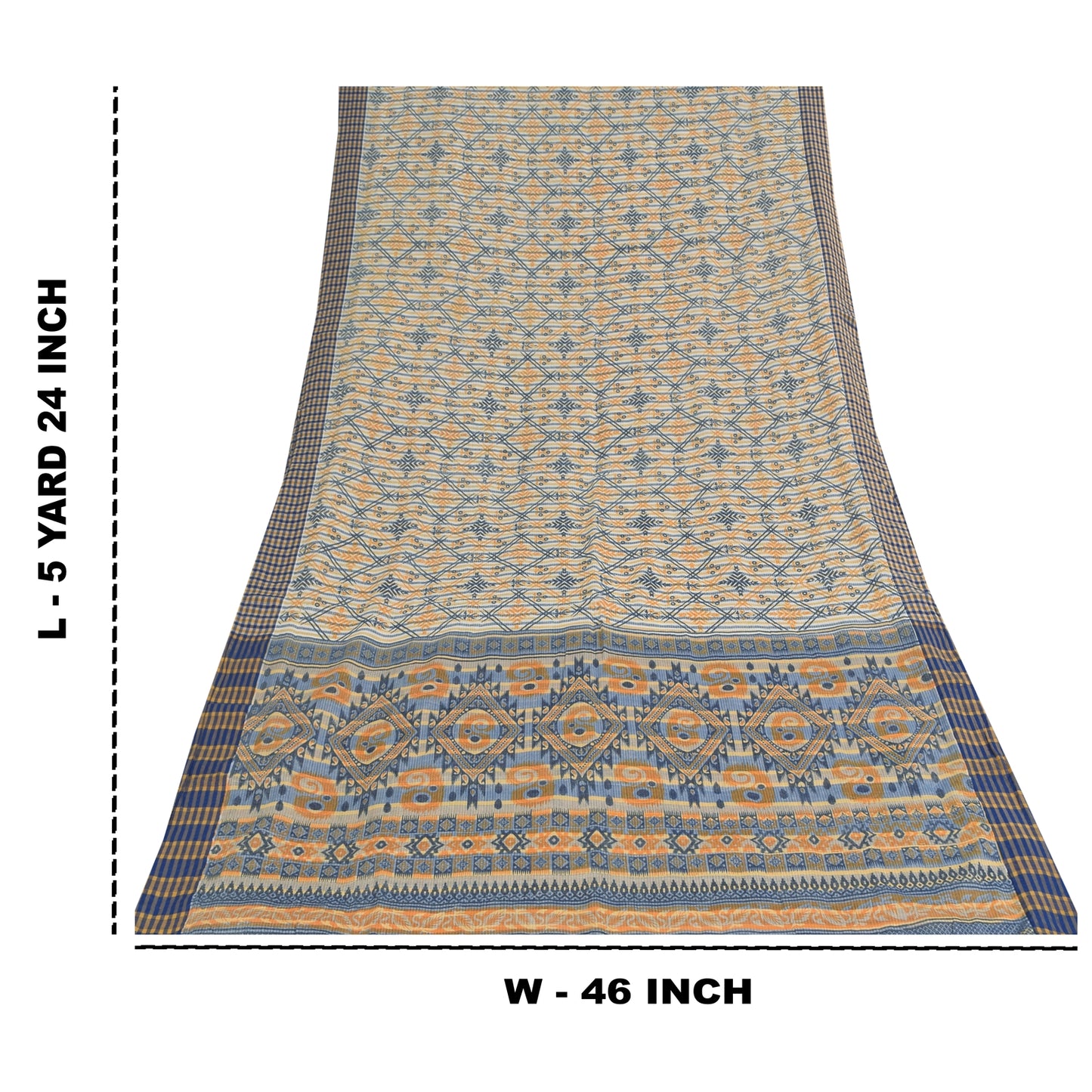 Sanskriti Vintage Blue Blend Cotton Saree Geometric Print Sari 6yd Craft Fabric